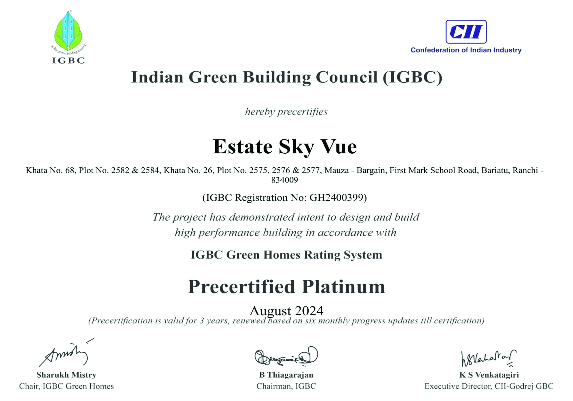 Official IGBC Platinum Pre-Certification Document - Estate Sky Vue